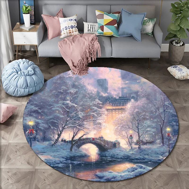 Christmas Eve Carpet Round Rugs Santa Claus Sofa Rug Home Living Room Bedroom Bathroom Floor Mats Print Decorate Carpet