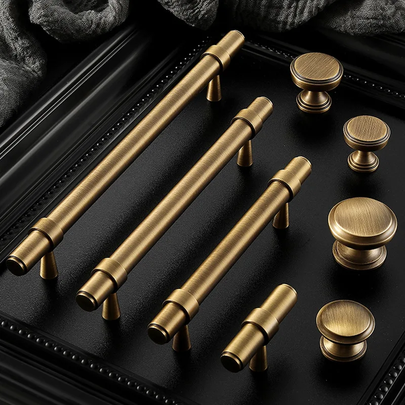 Vintage Brass Cabinet Handles Set - Classic Bar Drawer Pulls with Double Hole Design, Timeless Furniture Hardware for Kitchen