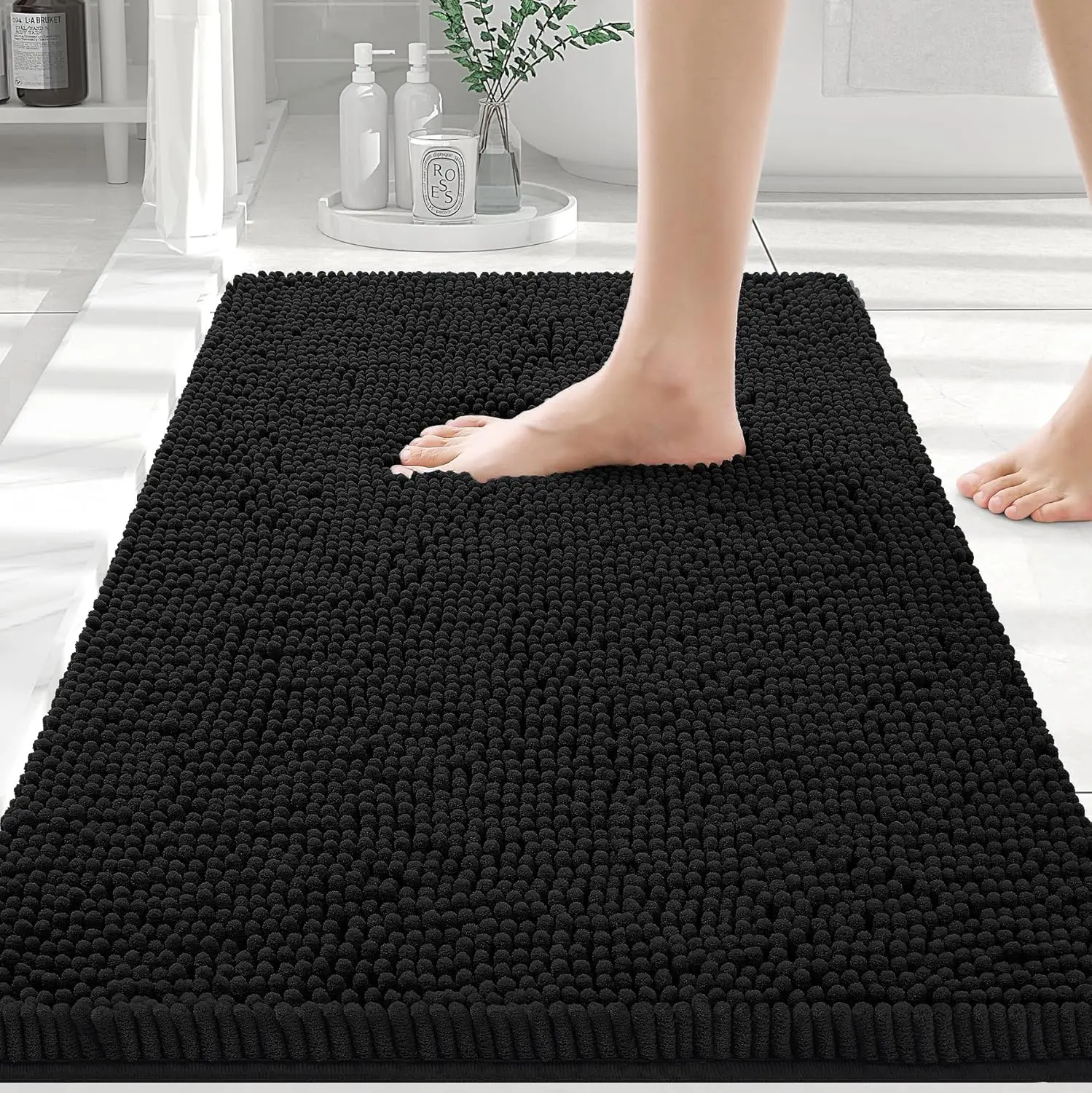 

Luxury Chenille Bathroom Rugs 36x24, Soft Absorbent Shaggy Mat, Machine Washable Non-Slip for Tub Shower Floor