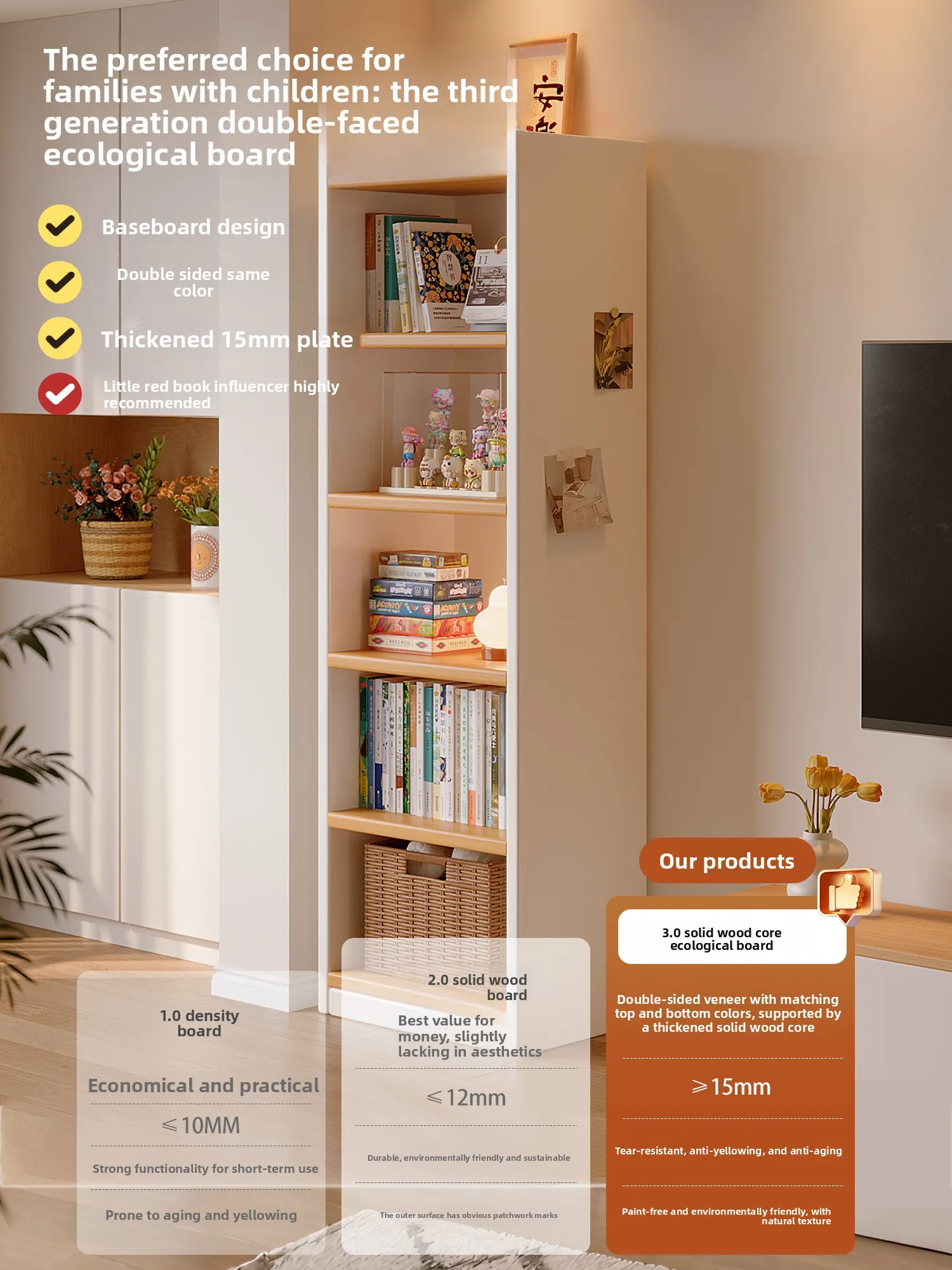 Solid Wood Corner Bookshelves, Floor-to-ceiling Shelves, and Small Cabinets with Narrow Seams Next To The Living Room and Home