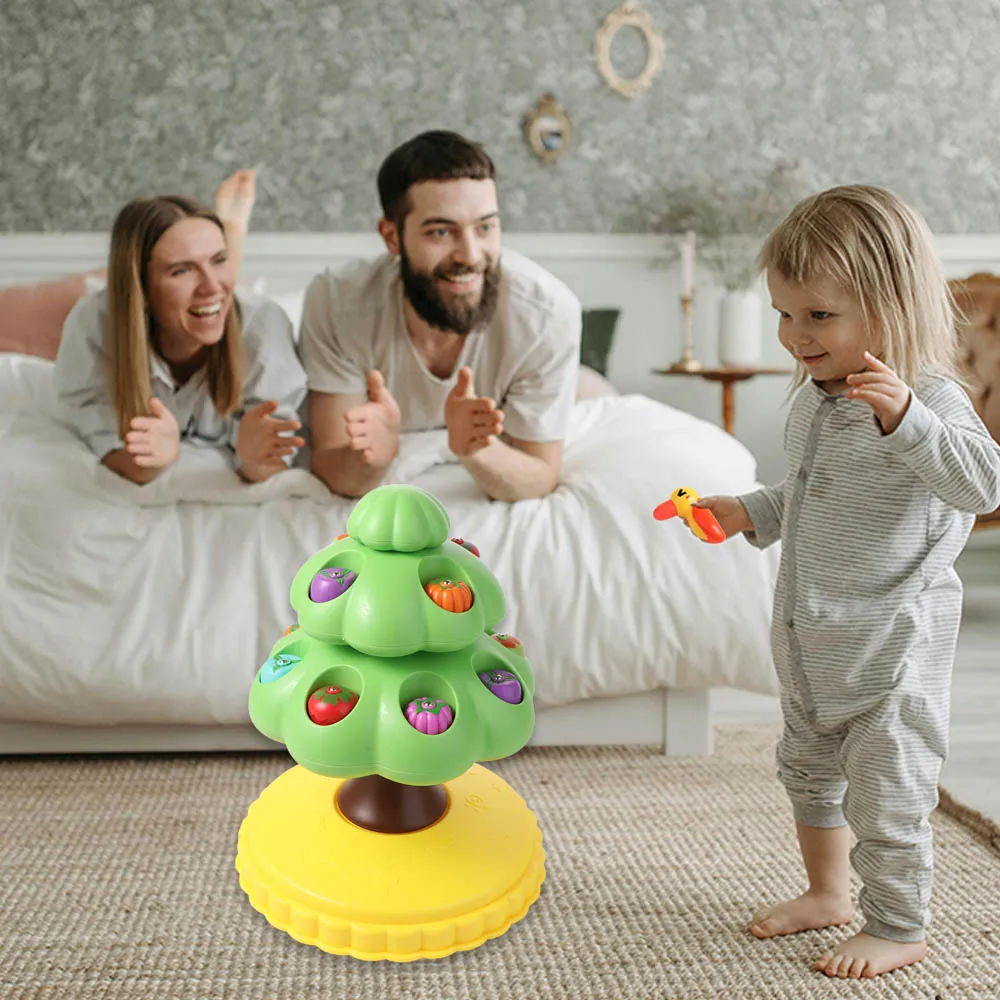 นกหัวขวานแม่เหล็กเก็บผลไม้บนต้นไม้ ของเล่นเสริมพัฒนาการเด็กเล็ก จานตกปลาหมุนได้ นกหัวขวานเก็บผลไม้บนต้นไม้ สนุกสนาน สีสันสดใส