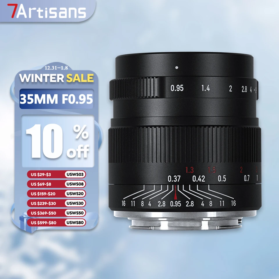 7artisans APS-C 35mm F0.95 Extra-large Aperture Portrait Camera Lens with Sony E Nikon Z Fujifilm XF Canon EOS-M RF M43 Mount