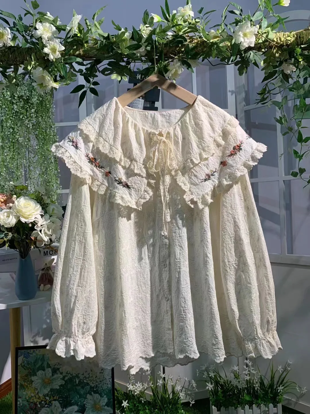 Otoño nuevo algodón suelto irt con bordado largo Sve cuello alto cinturón diseño japonés Sle mujer Premium Faion