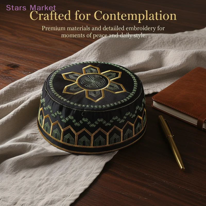New Cotton Polyester Embroidery Men Prayer Caps Arab Muslim Leisure Saudi Arabia Hat Headscarf Clothing Turban Saudi Cap