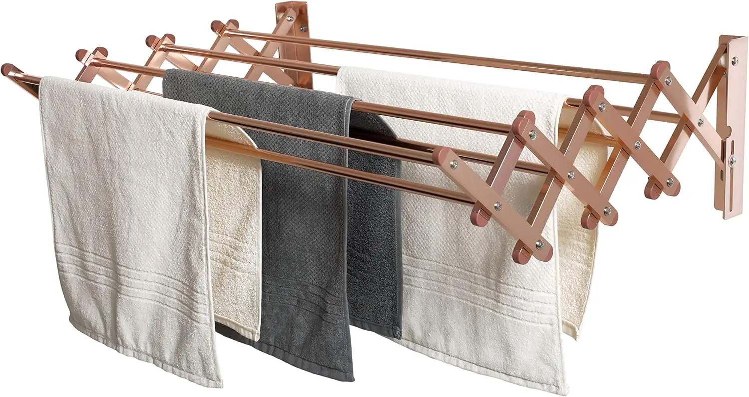 

Racks Aluminum Wall Mounted Collapsible Laundry Clothes Drying Rack (60lb Capacity, 22.5 Linear FT, Aluminum Rose)