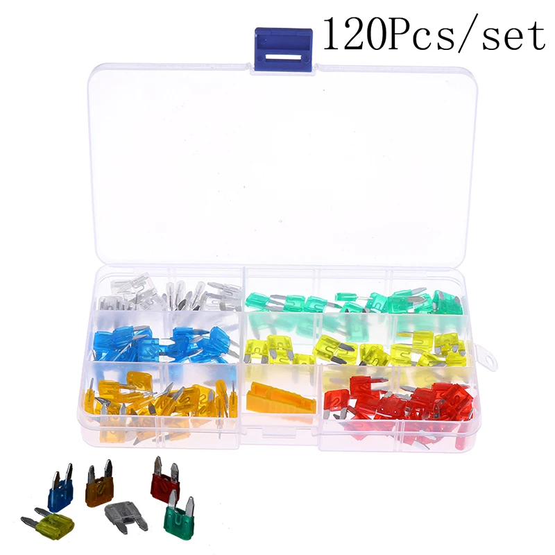 120 Pcs Mini Blade Fuse Assortment Set Auto Car Motorcycle SUV FUSES Kit CN37