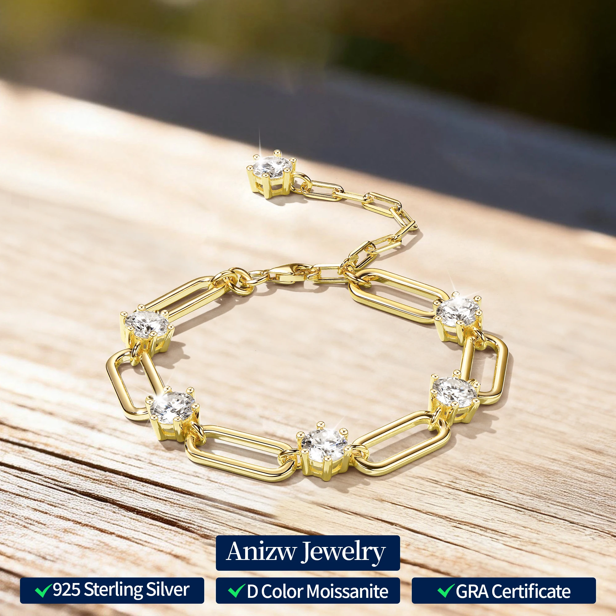 

Anziw Fashion Style 6.0cttw 6.5MM 1CT Moissanite Bracelet for Women Real 925 Silver Link Chain Bracelets Certified Jewelry Gift