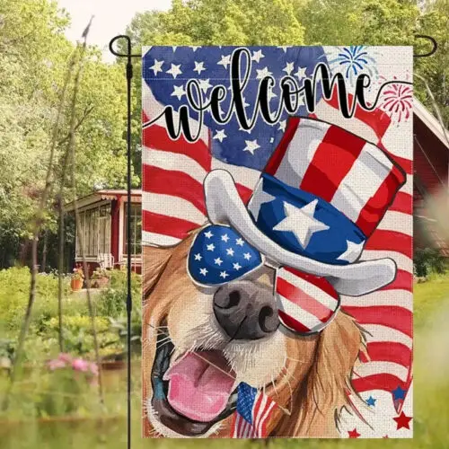 Patriotic Retriever Golden double sided garden flag 12