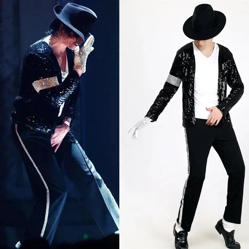 ailili MJ Michael Jackson Coat Billie Jean Jacket Glove Kids Party Cosplay Costume Clothing Children Cos Sets niuaniua❤
