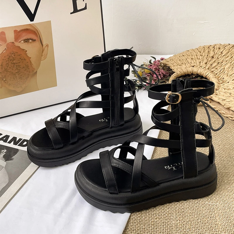 Summer Women Slippers Fashion Cross Tied Sandal Outdoor Clogs Slides Street Punk Slippers Heels Sneakers Casual Shoes For Female