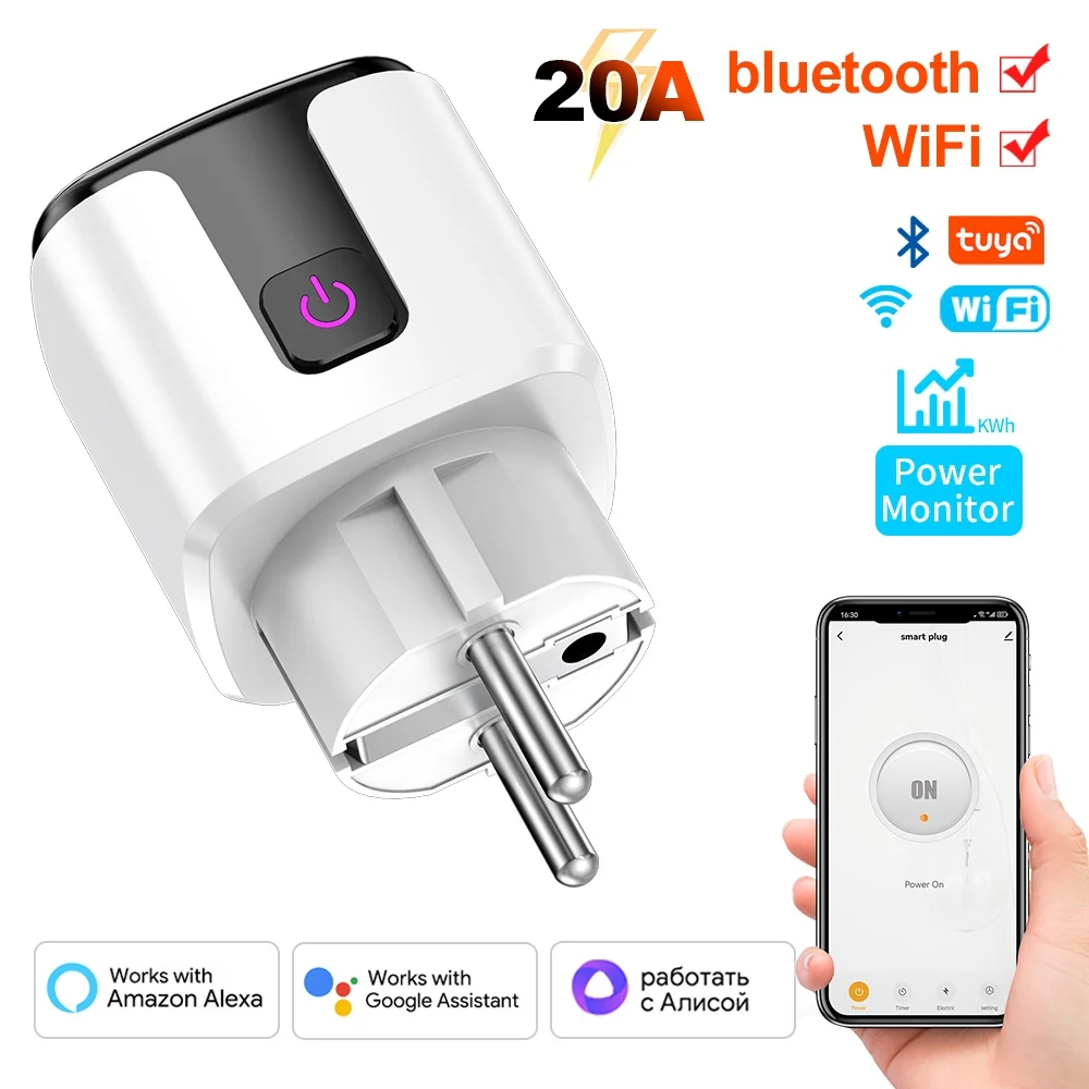 Tuya WiFi + بلوتوث المكونات الذكية 20A الاتحاد الأوروبي مقبس ذكي مع وظيفة توقيت مراقبة الطاقة دعم التحكم الصوتي جوجل أليس أليكس