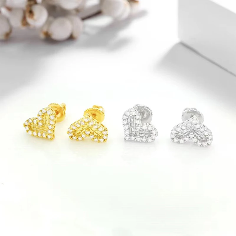 

Hiphop 0.36ct Real D Color Moissanite Heart Stud Earrings Screw Back for Women 925 Sterling Silver Earrings Diamond Tester Pass