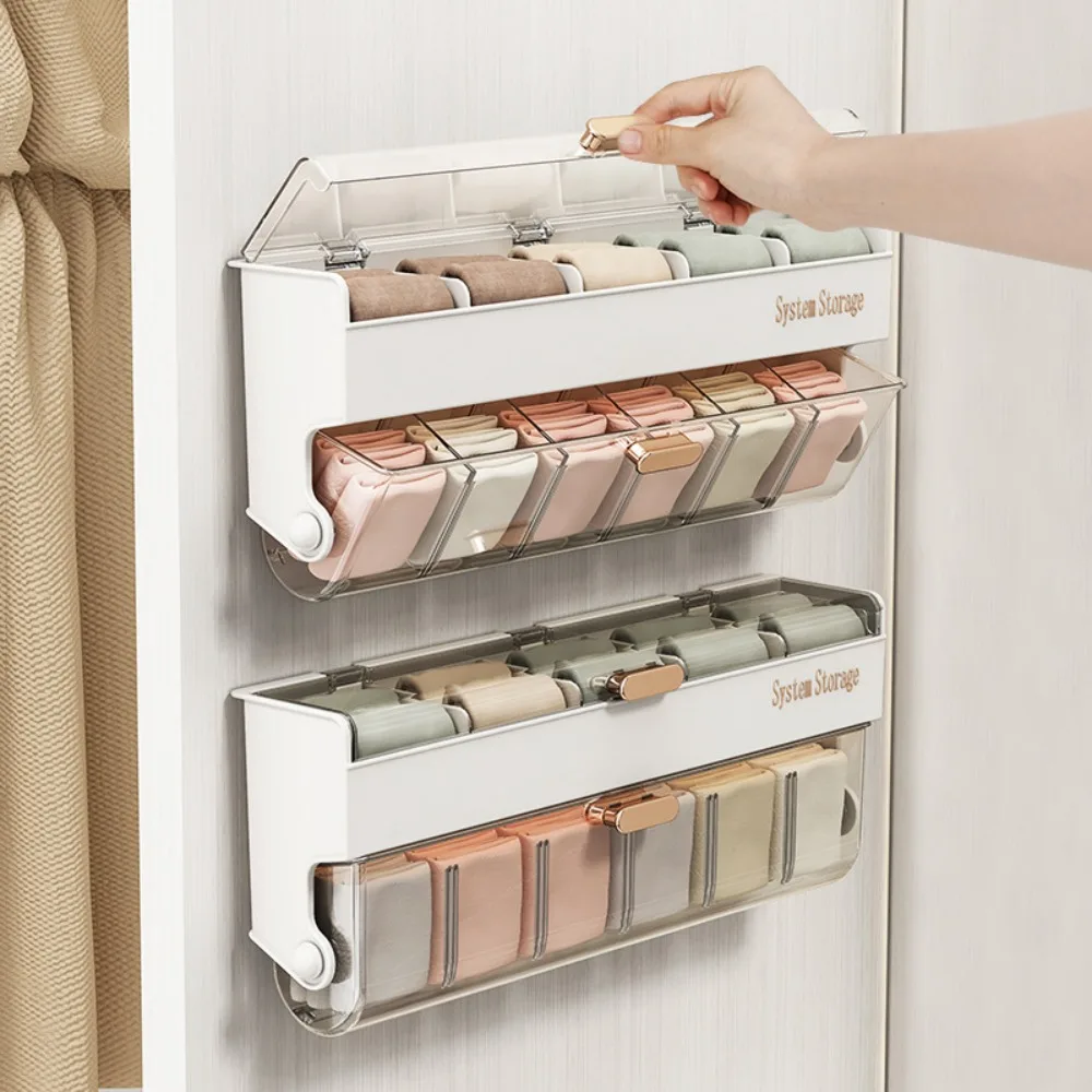 

Space-Saving Wall Mounted Sock Storage Box Clear Visible Dustproof Lid Wardrobe Storage Multifunction Large Capacity