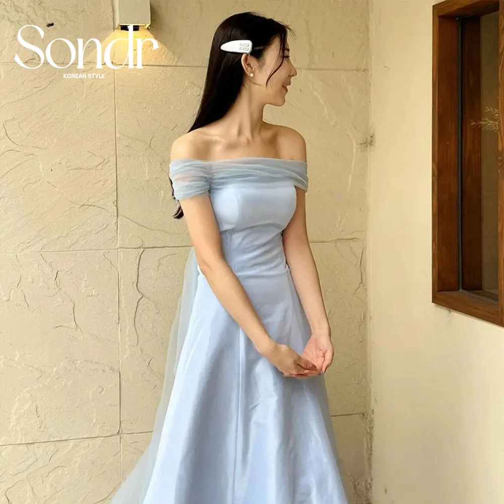 

Sondr Simple Draped Korea Wedding Dress Photo Shoot A-line With Tulle Shawl Floor-Length Evening Gown Dress Birthday Party Dress