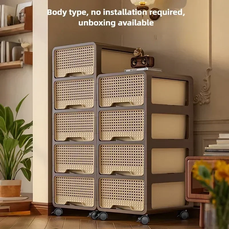 Exquisite Middle ancient style movable storage cabinet, multi-layer drawer storage cabinet, living room snack storage cabinet