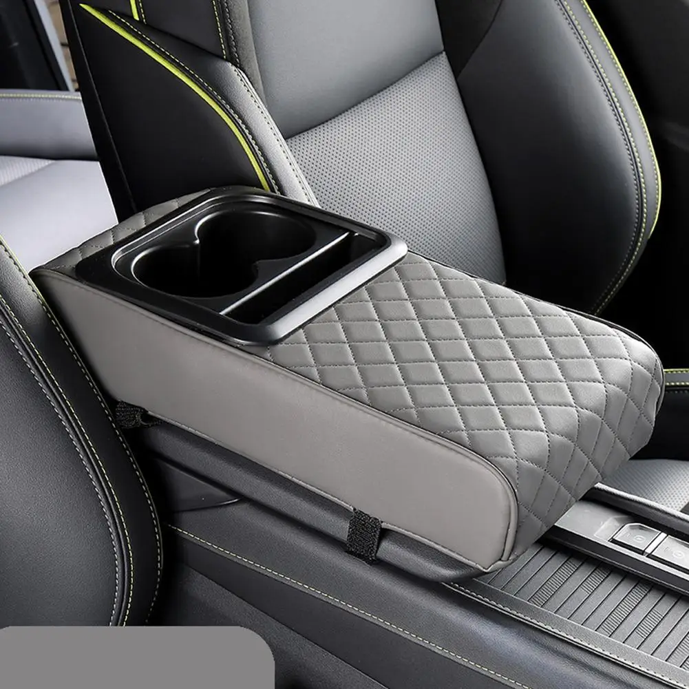 Auto-Armlehnen-Konsolenverlängerung mit 2 Getränkehaltern, Erhöhungspolster aus PU-Leder, universelle Auto-Innenraum-Aufbewahrungsbox, Taschentuch-Organizer – Detail 5
