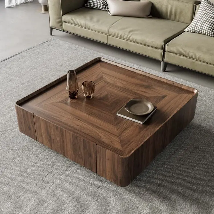 Modern Italian solid wood walnut wood designer minimalist new square coffee table combination