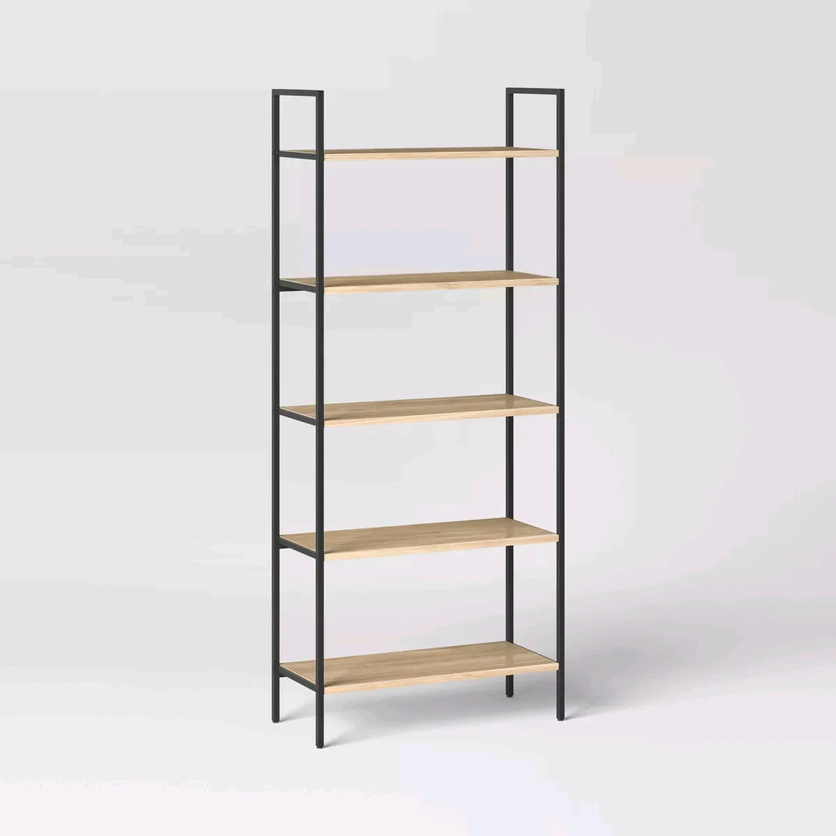 

！@Combohome Home Living Room Vintage Standing Storage Shelf 5 Tier Open Bookcase Industrial Wood and Black Metal Bookshelves