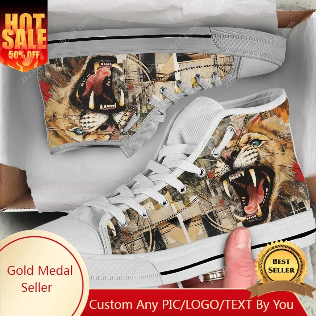 

Cool Lion Fierce Tiger High Top Sneakers High Quality Mens Women Teenager Canvas Sneaker Casual Couple Shoes Shoe