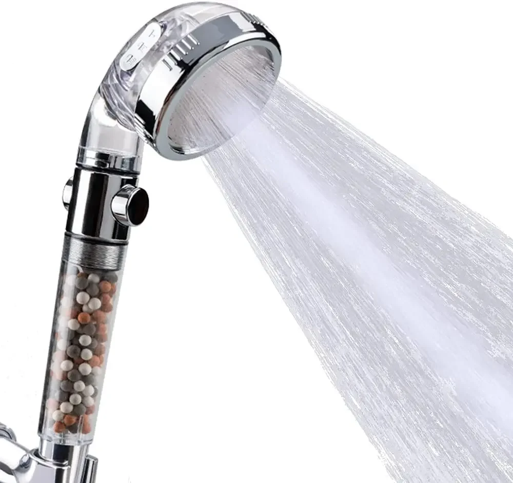 Mineral Balls 3 Modes High Pressure Shower Head with On/Off Switch Filter Water Saving Handheld Showerheads Bathroom Accessories