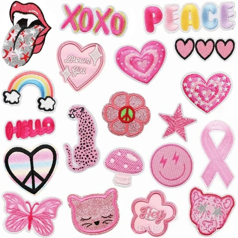 Pink Cheetah Embroidery Cloth Sticker Mixed Rainbow Patch Sticker Computer Embroidery Label Butterfly Ironing