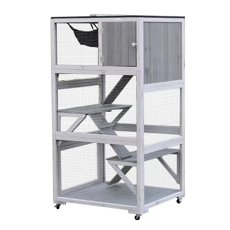 

Outdoor Solid Wood Cat Cage with Wheels Movable Climbing Rain Protection Sun Corrosion Insulation Large Household