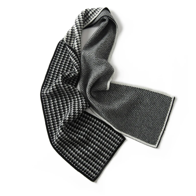 KOIJINSKY Reversible Houndstooth Herringbone Cashmere Scarf 160×20cm Slim Thin Neck Wrap Women Autumn Winter Fashion Gift Access
