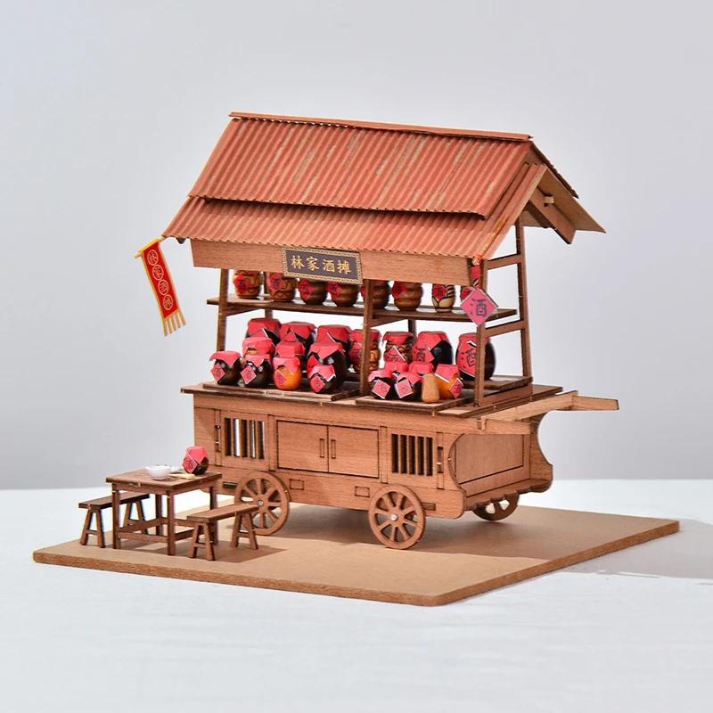 DIY Wooden Doll House Lin's Wine Stall Casa Miniature Building Kits Chinese Dollhouse With Furniture Roombox for Girls Gifts