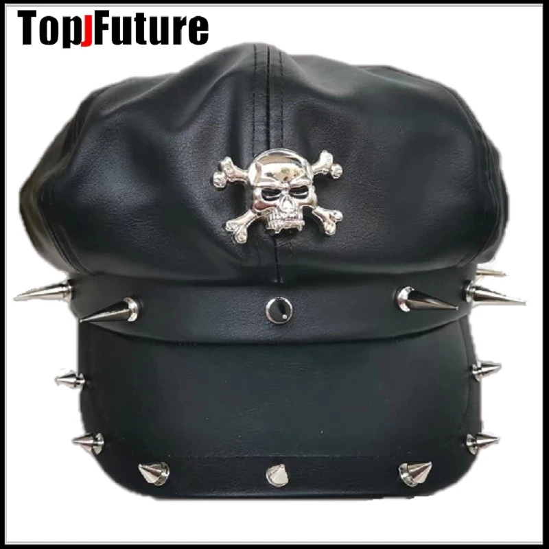 WHarajuku Gothic Lolita Steampunk Cap Rivet Spike Y2K Girl Women\'s Metallic Punk Sharp nail decorative hats Caps