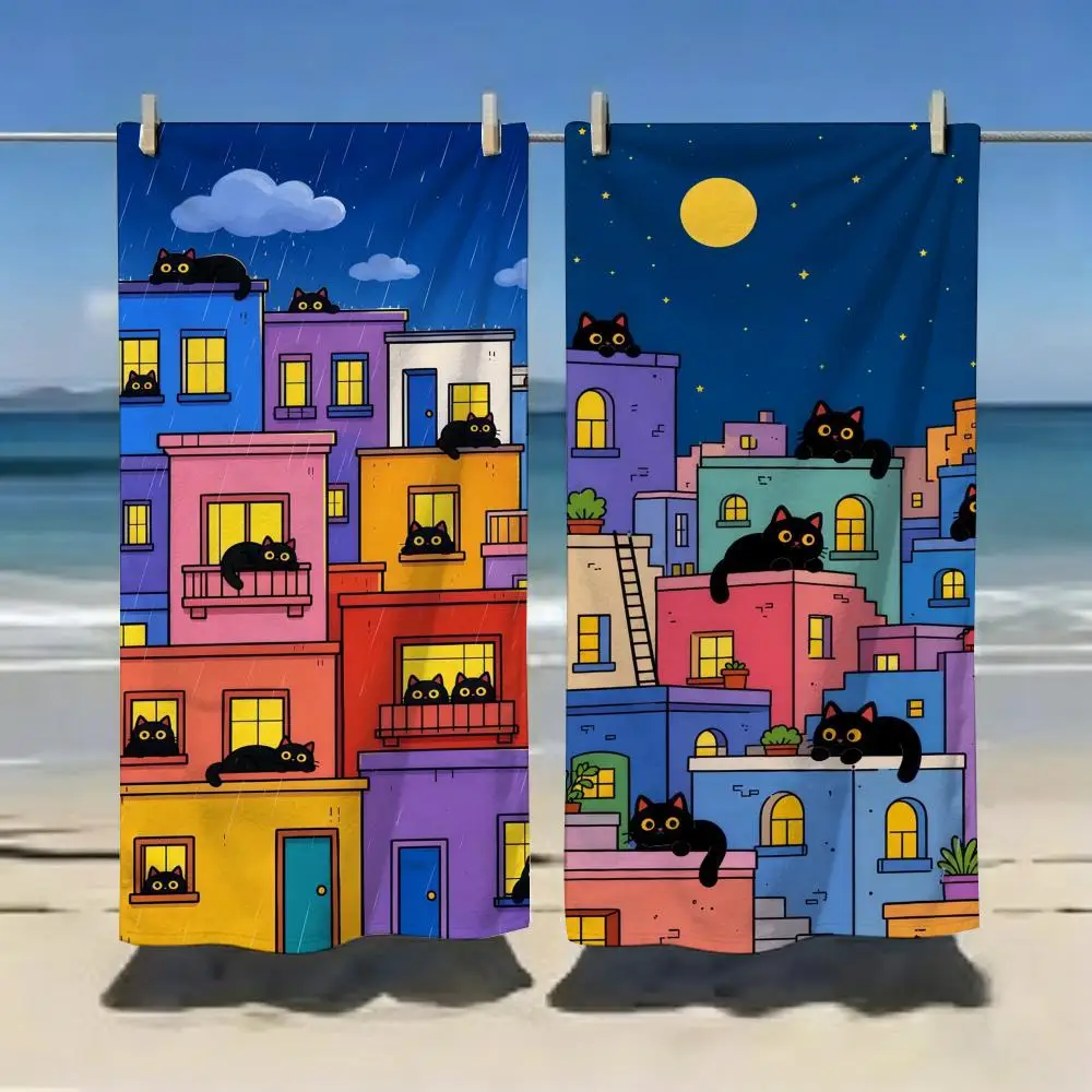Black Cat Doppelganger TechniqueS Towel Microfiber soft Beach Towel for Travel Fitness Sauna Bathing Camping