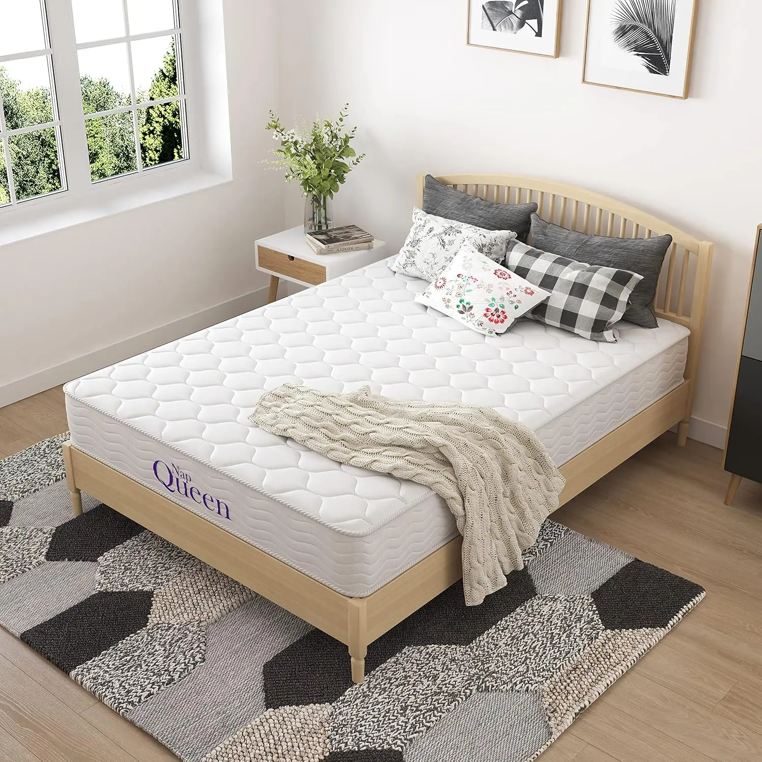 

NapQueen 8 Inch Innerspring Full Size Medium Firm Memory Foam Mattress, Bed in a Box White