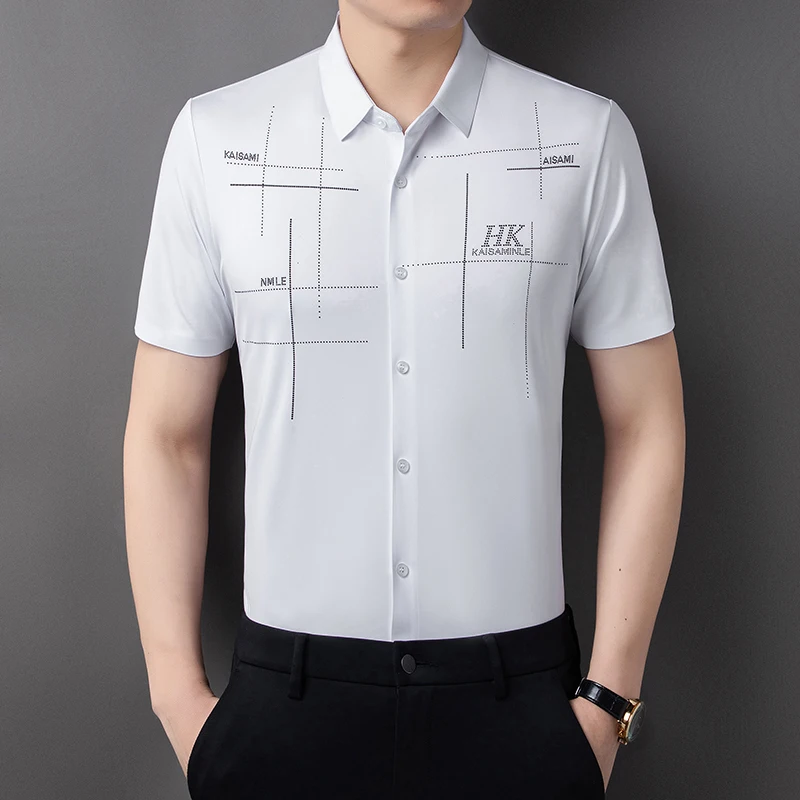 Men\'s Shirt Ice Silk Business Casual Shirt 2024 Summer New Short Sleeve Shirt  Highly Elastic Comfortable Wrinkle Resistant Top