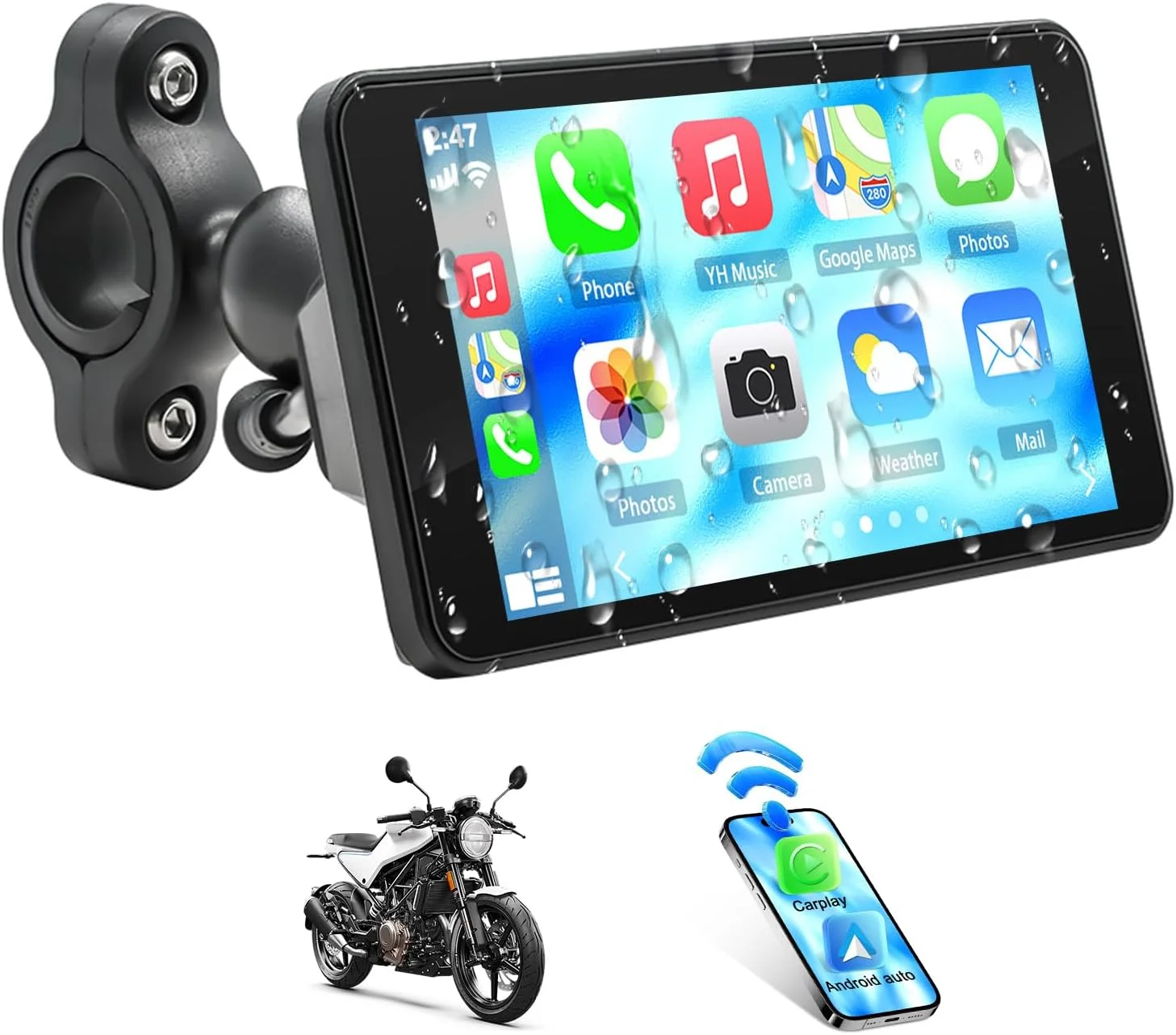 

CarPlay Android Car 4.7 Motorcycle Waterproof Touch Screen Global Positioning System Navigation Standard + Camera
