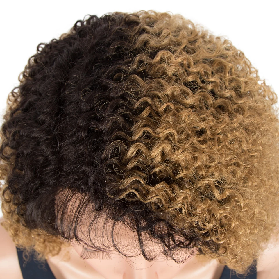 Lekker Clearance Blonde Brown Short Afro Kinky Curly Bob C Part Lace Front 100% Human Hair Wigs For Women Brazilian Remy Hair