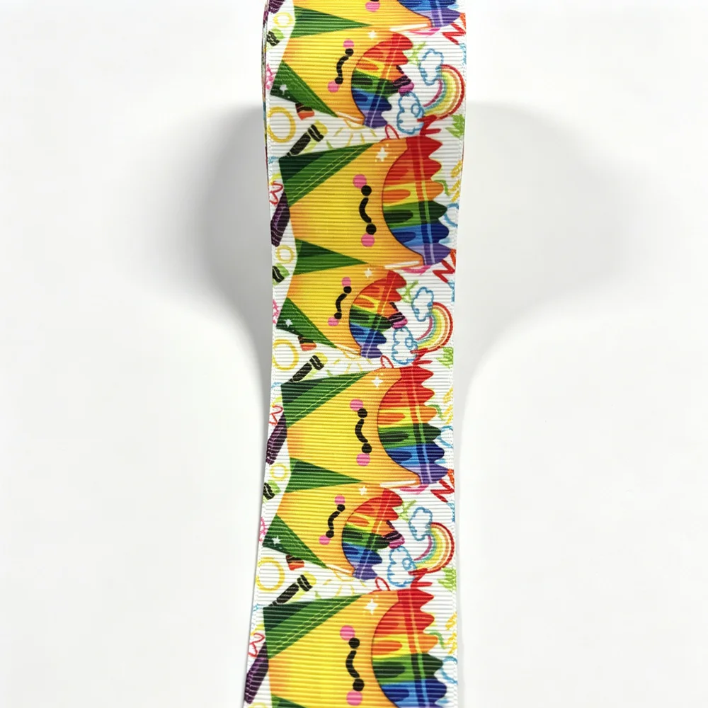 50yards Crayon Printed Grosgrain Ribbon for Back to School Kids DIY Craft Materials Handmade Accessories