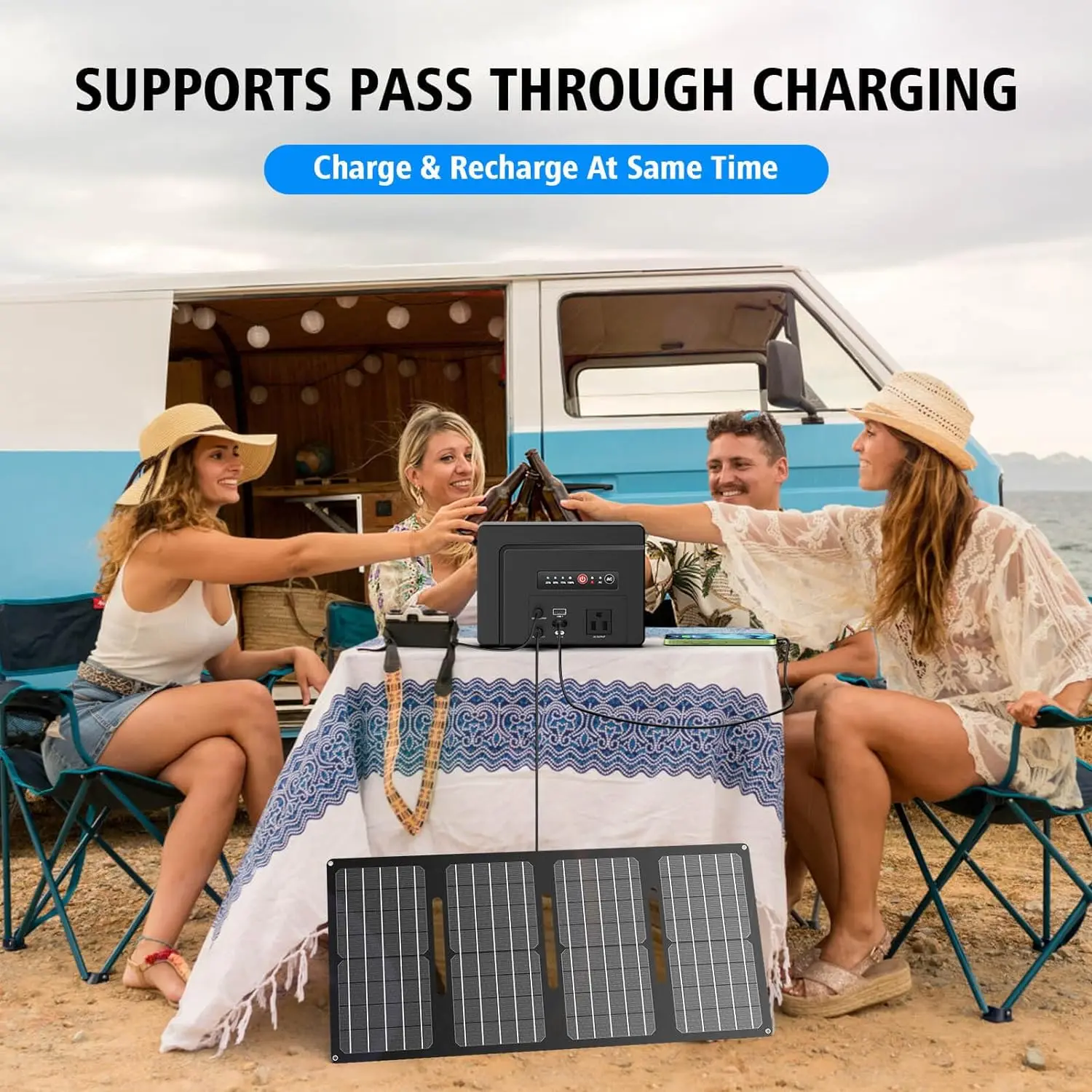 Estação de energia portátil Powkey 100W/97,68Wh, banco de potência com tomada AC 26400mAh bateria de carregamento rápido para acampamento ao ar livre RV