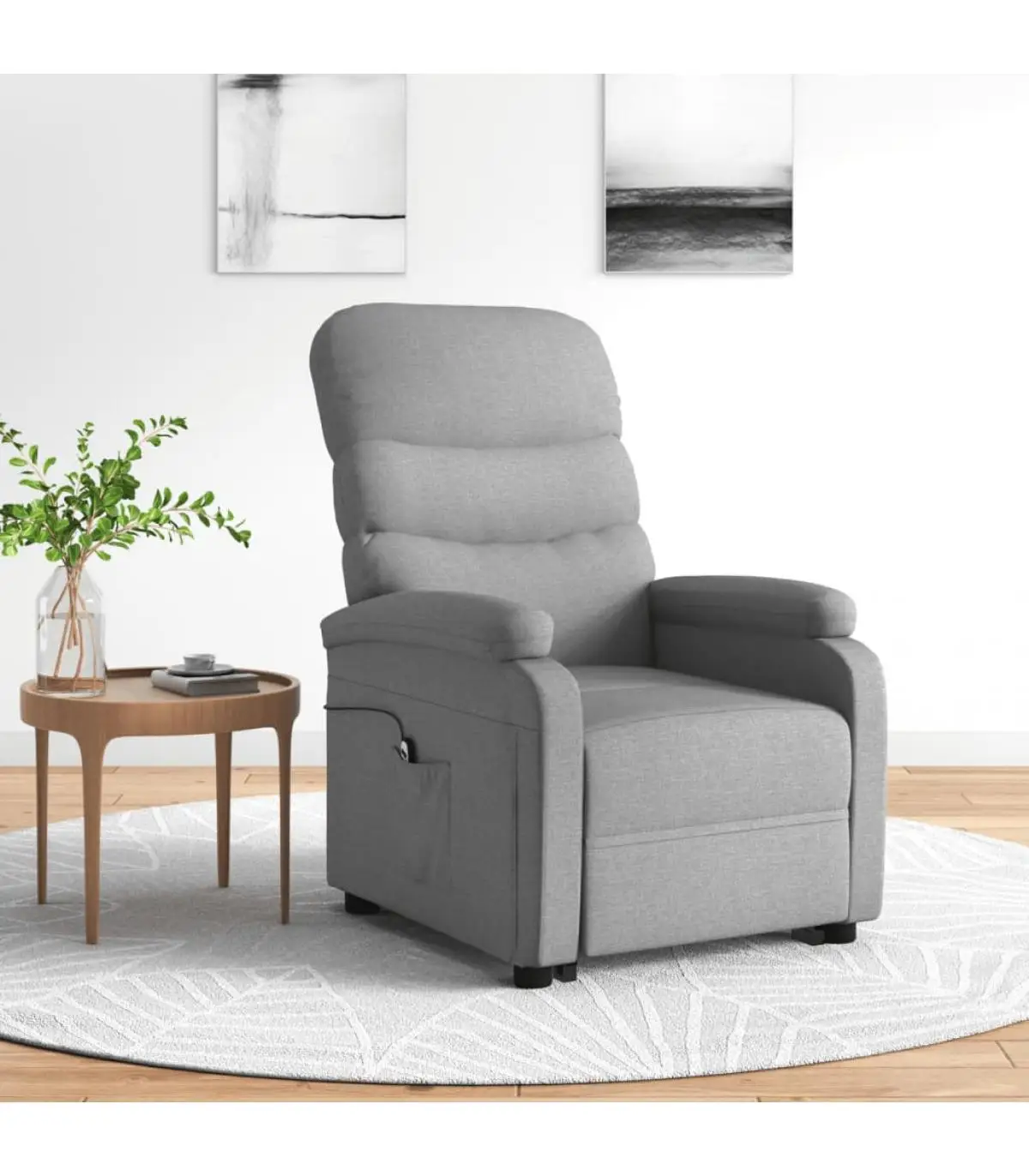 Light gray fabric lifting recliner armchairs