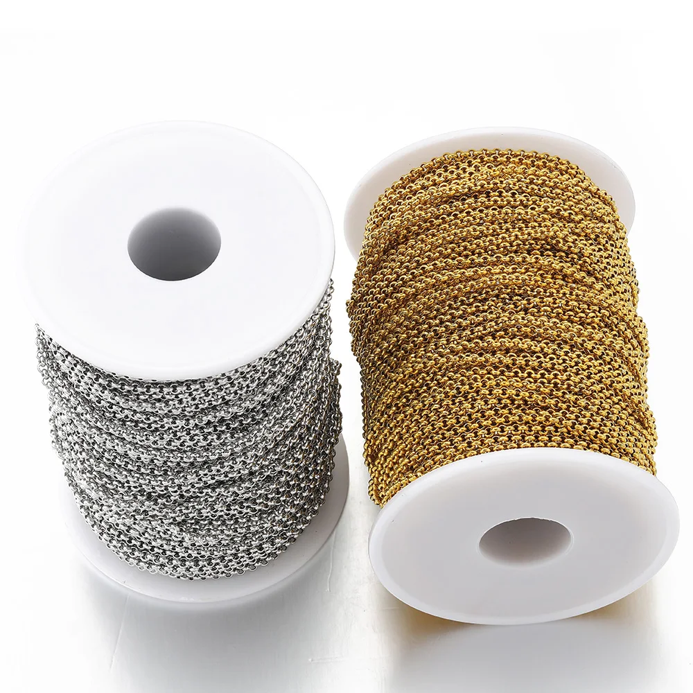 New 1M2M Stainless Steel Chain Gold Color Steel Color Round O Shape Necklace Bracelet DIY Jewelry Making Components Accessories