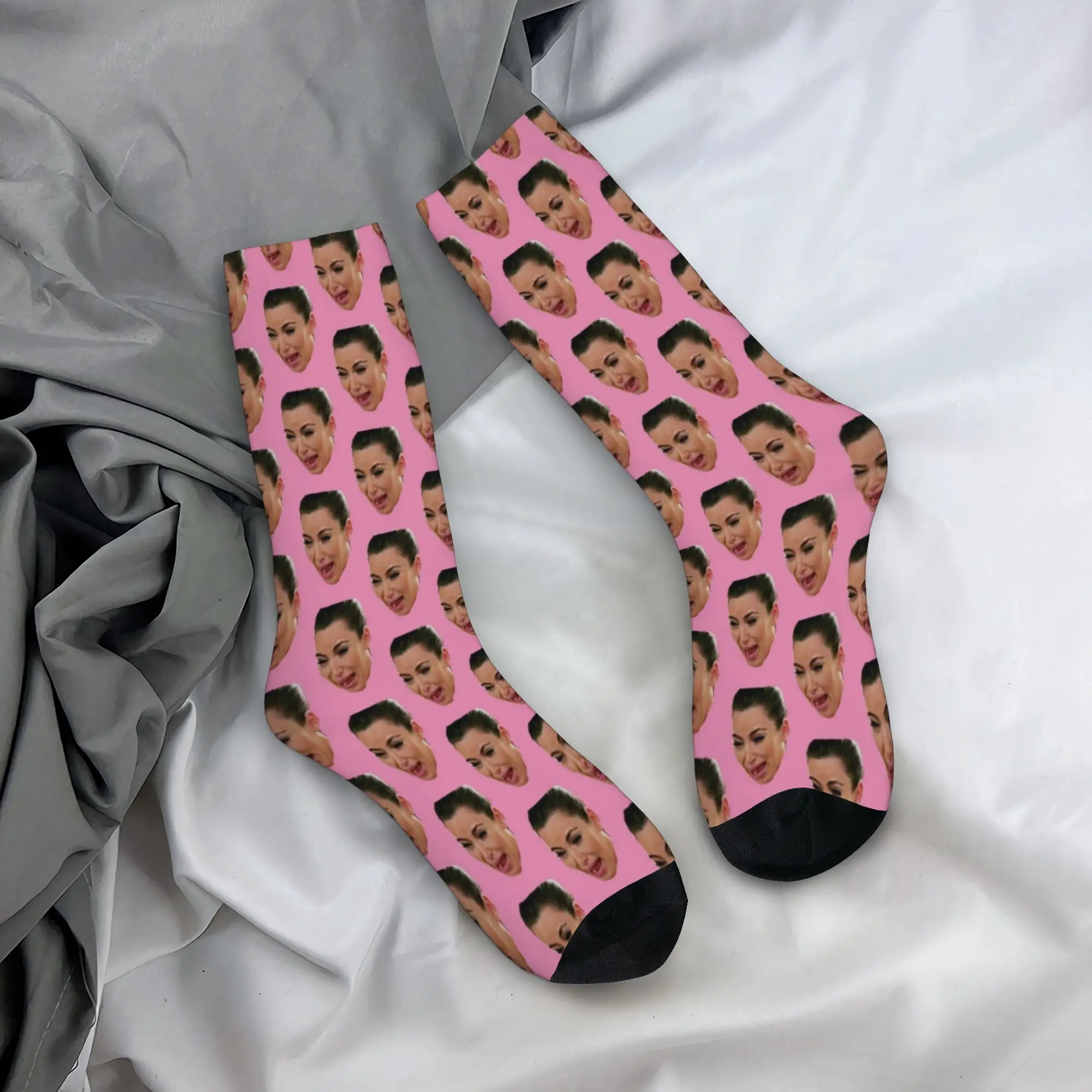 Kardashian Crying Meme Funny Reaction Pop Culture Design Socks Merch for Men Cozy Crew Socks
