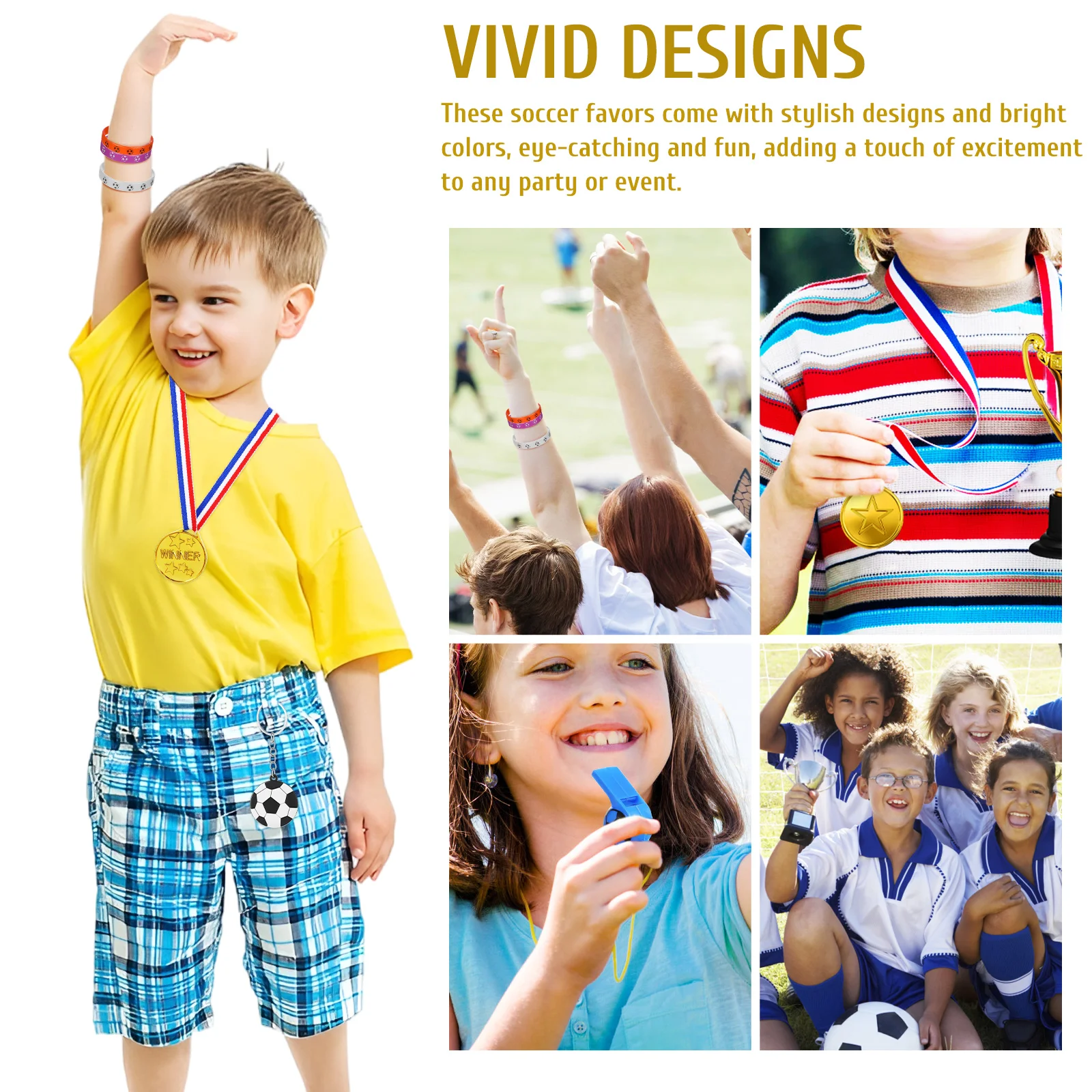 

10 Soccer Party Favors Decorative Medals Wristbands Keychains Supplies Bright Colors Compact Size Sports Gifts