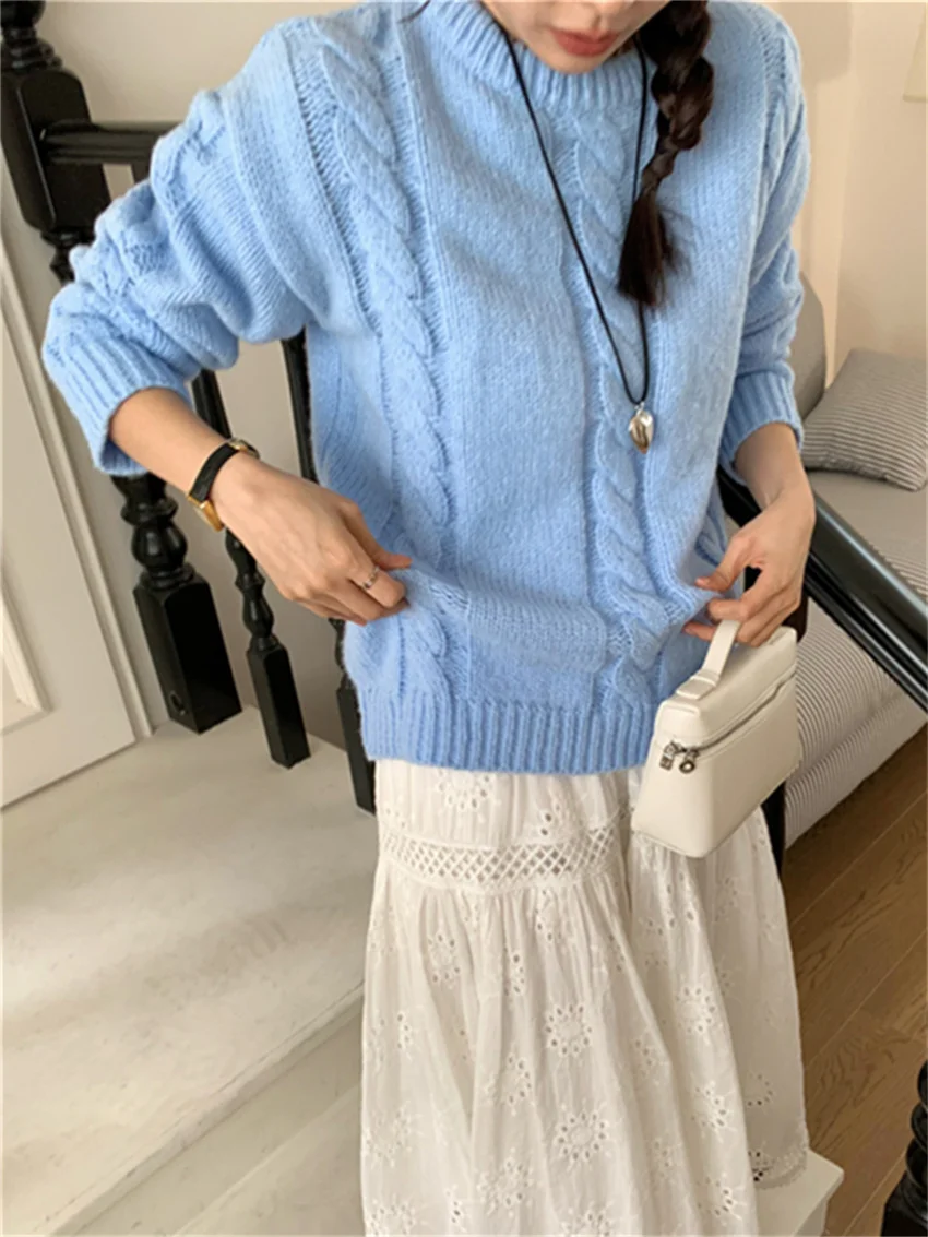 الغريبة كيتي-المرأة كسول نمط فضفاض Sweaters البلوزات ، لطيف تريكو ، OL البلوفرات عادية ، كم كامل شيك ، أحادية اللون ، الشتاء