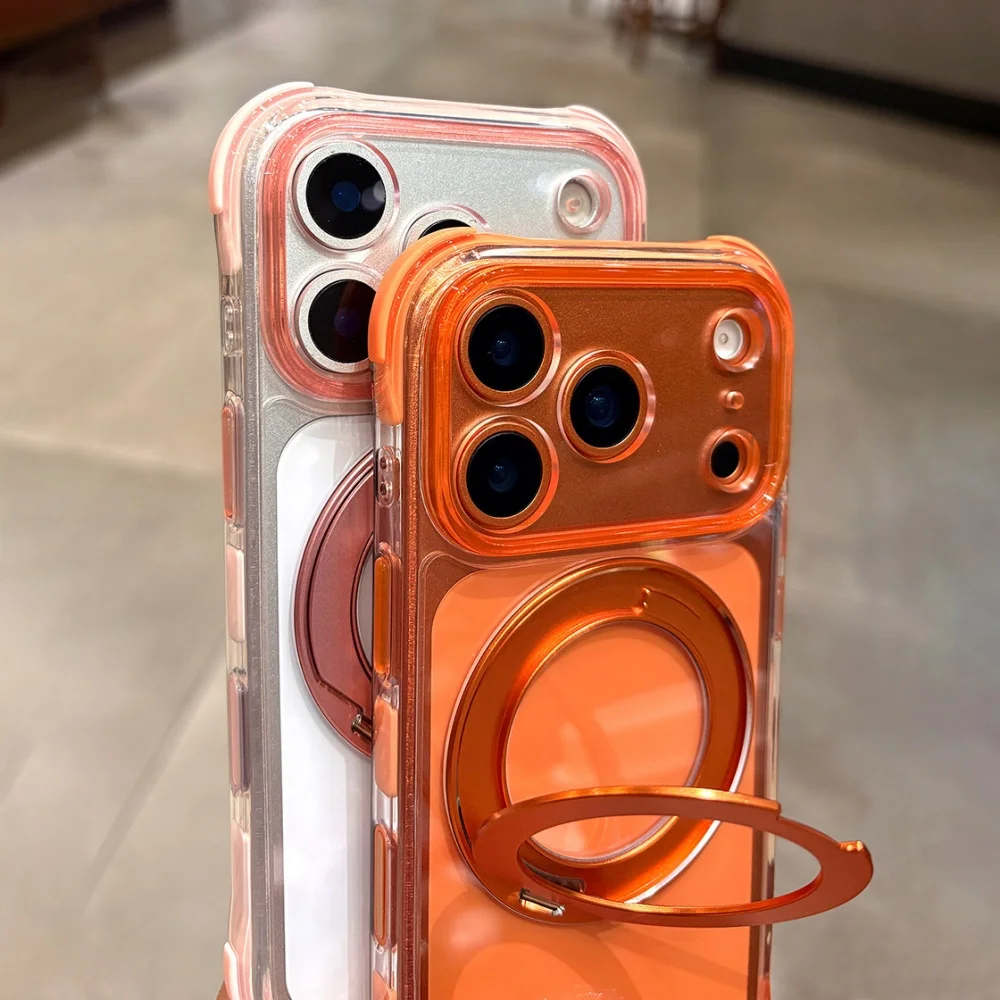 Kristallklare MagSafe-Handyhülle für iPhone 18 17 16 15 14 Pro Max mit drehbarer magnetischer Halterung, stoßfester Bumper-Cover – Detail 6