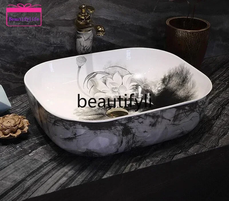 

YL Table plate ceramic retro Chinese style round fashion bathroom art face wash basin