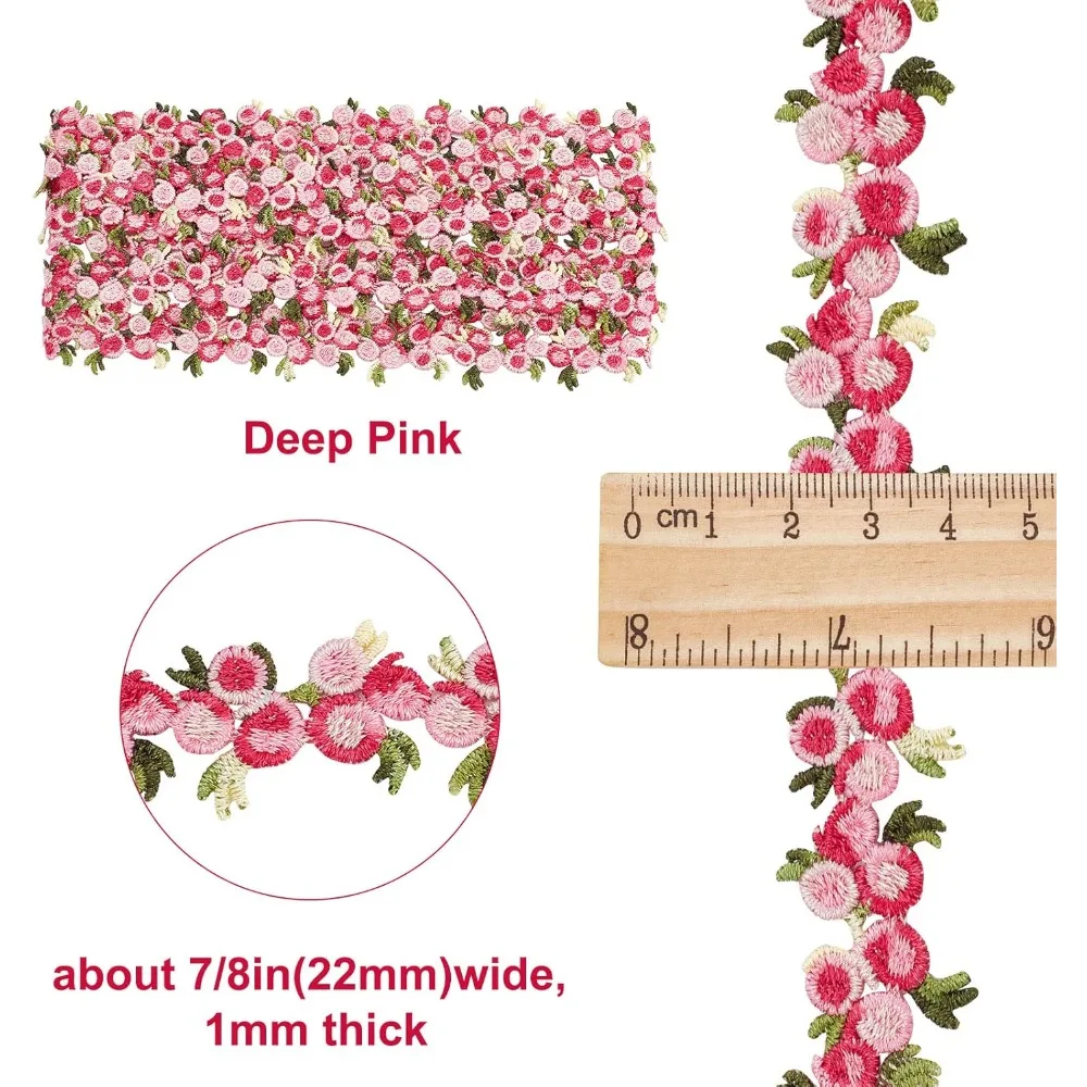 Polyester Lace Trim Ribbon for Jewelry Making Garment Accessories Cherry Pattern Deep Pink 7/8 inch(22~23mm)