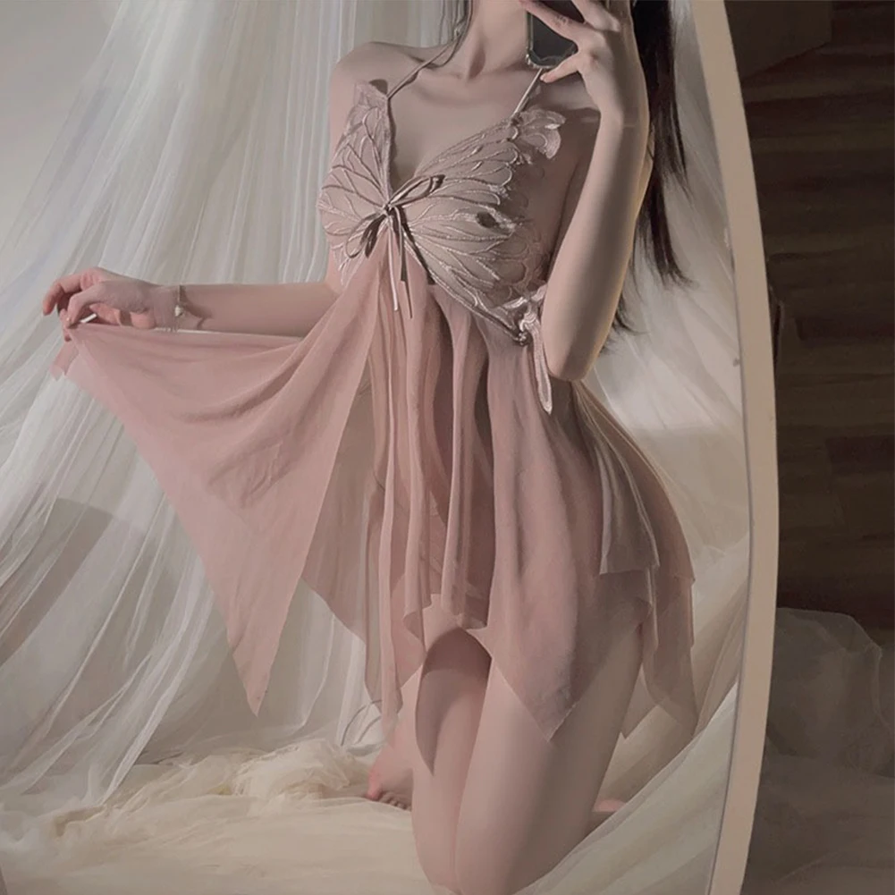 Home Clothes Bedtime Bow Home Pure Desire Item Features Transparent Womens Bow Desire Lingerie Dress Nightgown