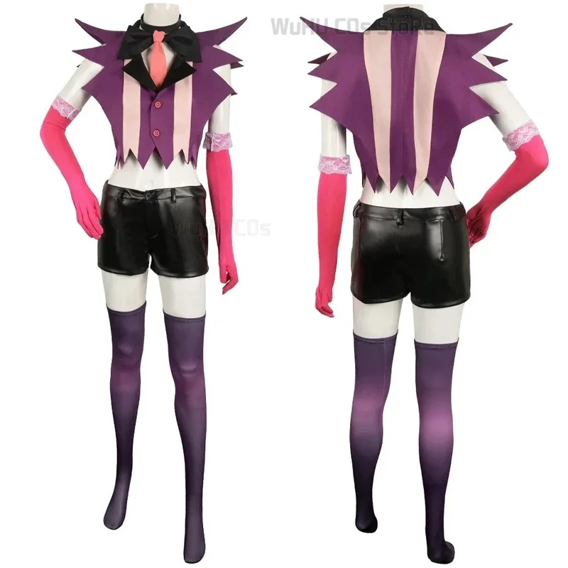 Hazbin Cosplay Hotel Dust Angel Cosplay Costume Foue Hands Uniform Angel Wig Women Girls Birthday Party Dress Halloween Carnival