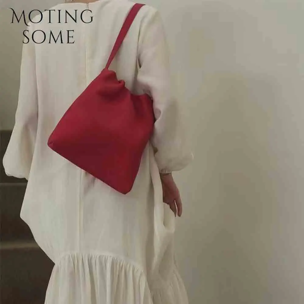 Motingsome Minimalism Soft Cloud Bag for Women Luxury Full Grain Cowhide Fashion Shoulder Pouch Retro Fold Handbag 2024 New