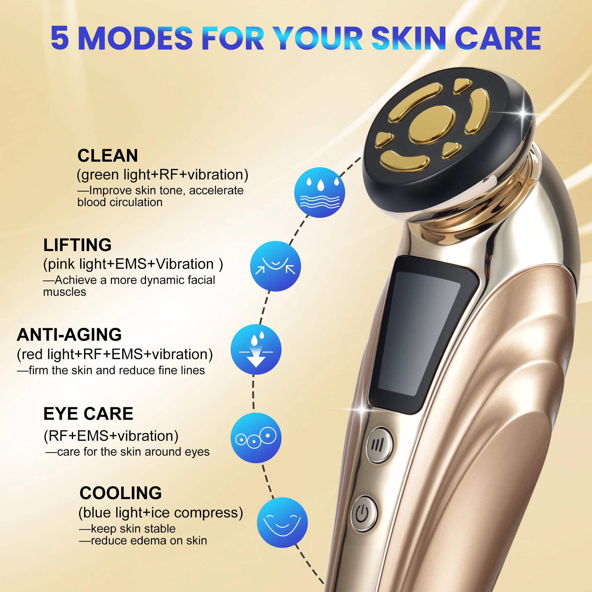 5 Modes Hot and Cold Multi-function Beauty Device with Cooling EMS Light Therapy for Neck Face