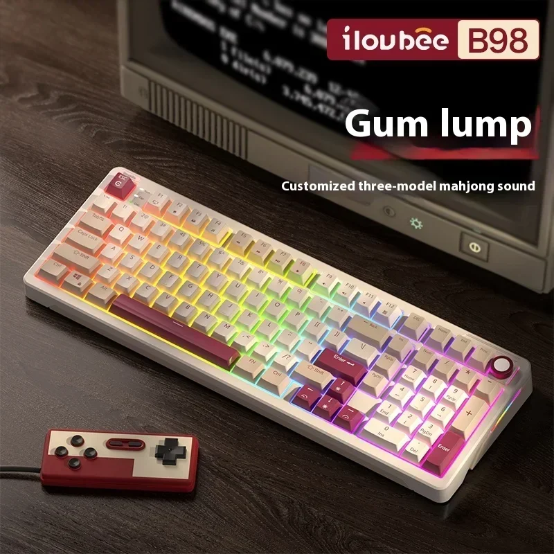 ILovbee B98 Retro Mechanical Keyboard Wireless 3 Mode Customized RGB Hot Swap Gasket Gaming Keyboard PC Accessories Gifts