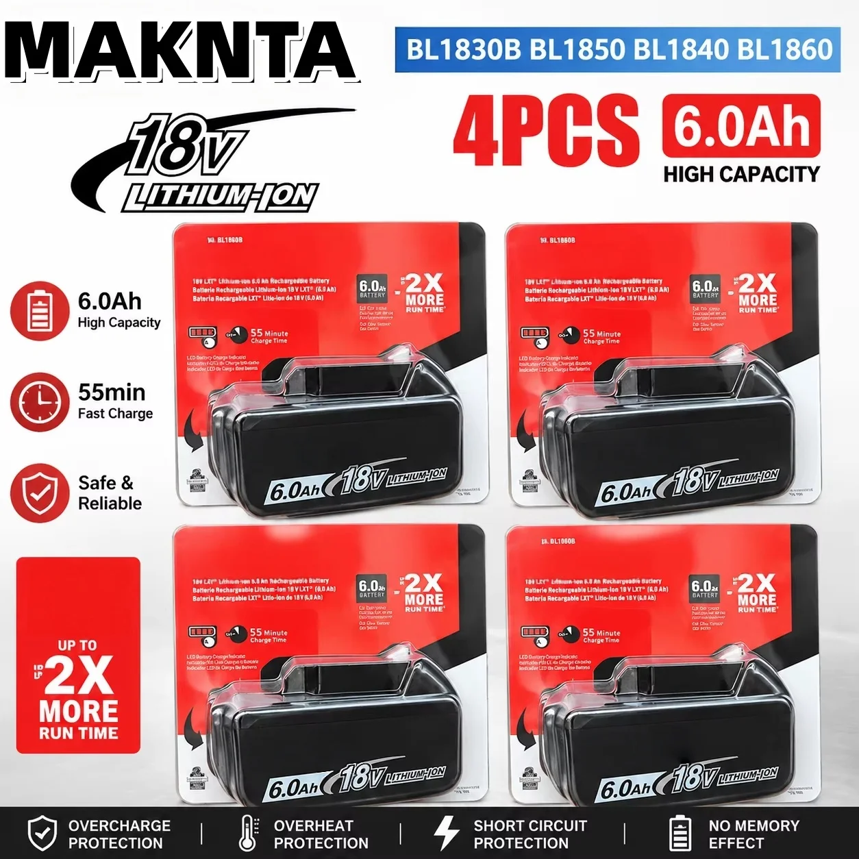 Original 6Ah für Makita BL1860 18V Akku-Elektrowerkzeuge Li-Ion Ersatz LXT BL1850 BL1840 für 18V Schraubendreher mit BMS TPCELL